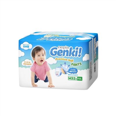 (宅)王子 GENKI 褲型超柔軟紙尿褲/尿布M32X6包(箱購)