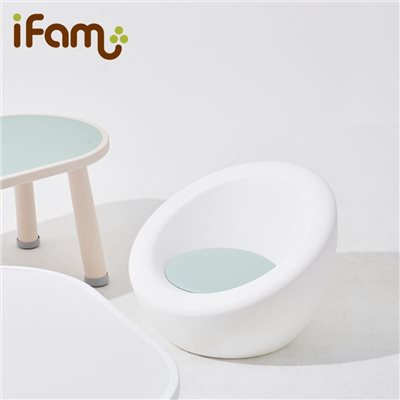 [韓國 Ifam] 兒童小沙發椅-經典白〈附湖水藍坐墊〉